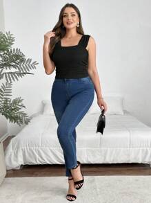 SHEIN Privé Débardeur simple et polyvalent en couleur unie pour femmes grandes tailles, élégant pour l'extérieur, les sorties, les vêtements printemps/été