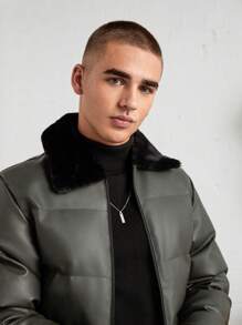 RueChic 男式休闲撞色仿毛领夹棉大衣，冬季