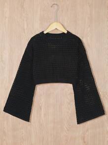 SHEIN Pull à manches évasées ajouré en tricot de couleur unie pour adolescentes