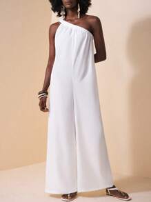 Zivah 波西米亞風夏季寬鬆單肩無袖寬褲橘色連身褲