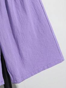 Ensemble 3 pièces pour préadolescents: polo violet et blanc, shorts à taille élastique, et débardeur imprimé de lettres sans manches. Convient pour les vacances d'été, les tenues décontractées et de sport