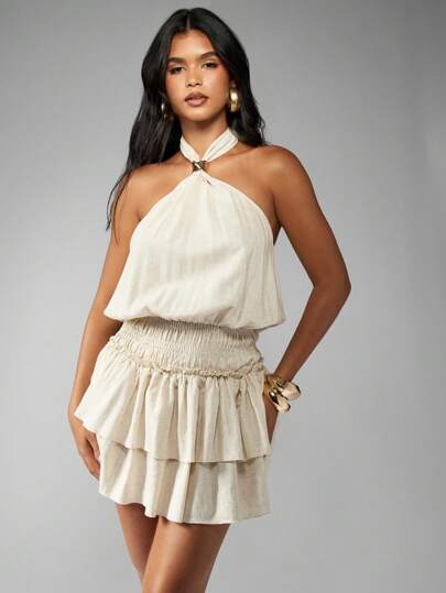 halter linen maxi dress Elisabetta Bellu -Lobelia main image 1