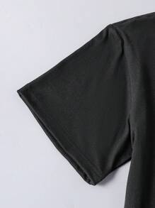 SHEIN Explorewe 2pcs Black Printed Short Sleeve T-Shirt And Khaki Printed Long Pants, Teenager Casual Fashion Set