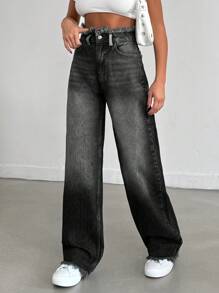 EURMUSE HIGH WAIST STRAIGHT VINTAGE BLUE JEAN - Dark Grey - View 5