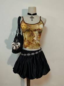 Attitoon Hippie Apollo Sun Color Block Retro Pattern Casual Sexy Cami Crop Top, Suitable For Music Festival, Boho, Holiday, Afternoon Tea,Rave Top Suitable For Going Out - Multicolor - View 4