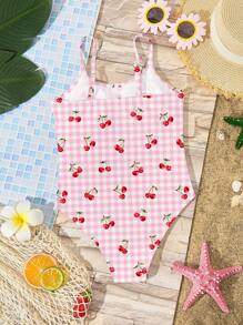 Emery Rose Kids Emery Rose Kids Tween Girls Cherry Plaid Pattern Ballet Inspired One-Piece Swimsuit, Casual & Minimalist, Suitable For Summer - Multicolor - View 2
