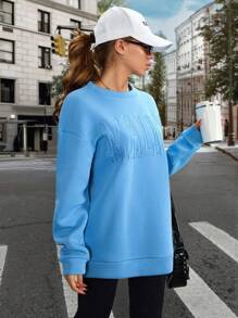 RueChic Women Casual Slogan Malibu Embroidery Oversize Sweatshirt - Blue - View 4
