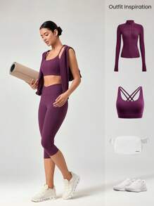 GLOWMODE 17" FeatherFit™ Crossover Waist Front Special Seam Cutie Capri Leggings Low Impact Yoga Studio Daily