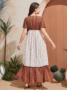 Teenage Girls Pattern Short Sleeve Casual Dress, Comfortable Fabric, Suitable For Summer - Multicolor - View 2