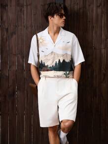 Maija Men's Casual Vacation Landscape Printed Short Sleeve Shirt - Multicolor - View 3