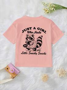 SHEIN GraphicGems Camiseta de manga corta cómoda y linda con estampado de letras de capibara, para niña, primavera/verano