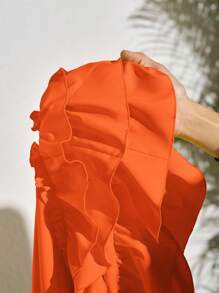 Slaydiva Váy suông hở vai màu trơn đơn giản cho kỳ nghỉ của phụ nữ - trái cam - Xem 7