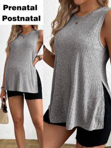 SHEIN Top de embarazada 2 en 1 tipo camiseta y con tirantes, se puede usar antes y después del parto - Gris - Ver 1
