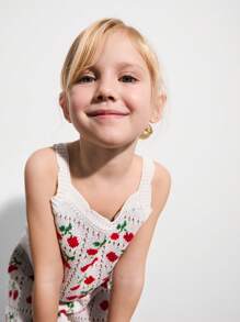 SHEIN 2pcs White Cherry Pattern Knitted Vest And Knitted Shorts Sets For Young Girls - White - View 4