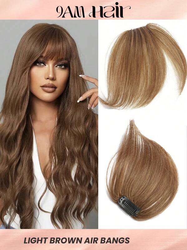 Virgin Human Hair Topper Light Brown Top Hairpiece Air Bangs Straight Bangs For Women Light Brown Color