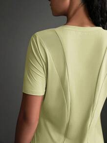 Exploreva Women's Solid Color Crew Neck Short Sleeve Casual Sports T-Shirt Gym Shirts - Yellow - View 16