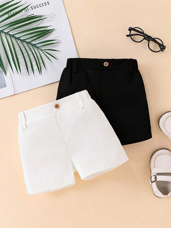 Souflis Souflis 2 Stücke Baby & Kleinkind Jungen Shorts in Uni Farben mit Retro Knopf Deko, herrenhafter Stil geeignet für Alltag, Party, Schule, Urlaub, Frühling/Sommer