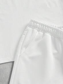 Manfinity Homme Men's 2pcs Letter Print T-Shirt And Shorts Set, Casual Summer, Cozy Outfits - White - View 4