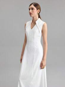 Ontre 2025 Damen einfarbiges ärmelloses Kleid mit V-Ausschnitt, Lässig & Chic, urbaner Party Stil Kleid, erfrischendes Sommerkleid, simples Berufskleid