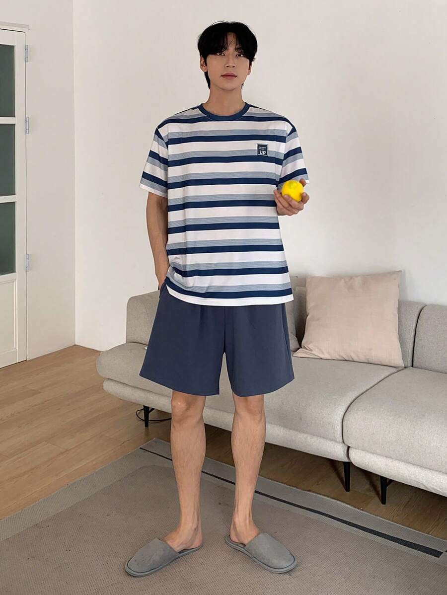 DAZY Striped T-Shirt & Men's Home Service Set, Summer - Light Grey - View 1