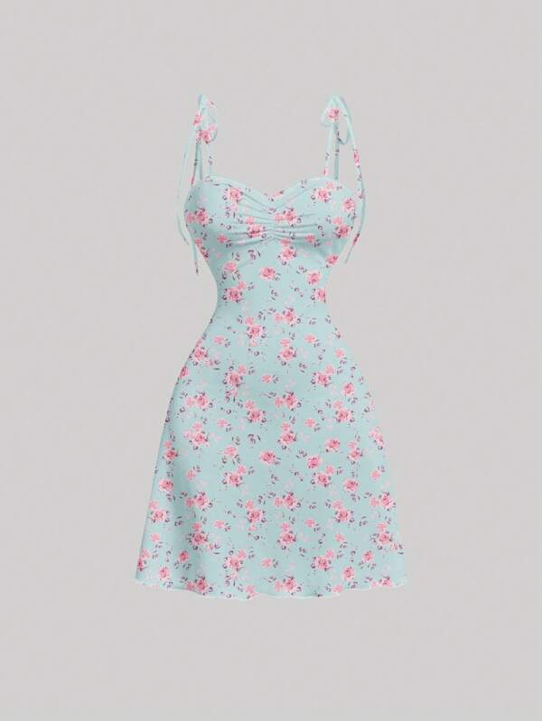 SHEIN MOD Rochie A-Line, cu cravată pe umăr, în față, cu talie încrețită, potrivită pentru vară