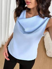 Firerie Camisa ajustada sin mangas, de corte asimétrico y holgado, para el uso diario, casual y al aire libre de las mujeres - Azul - Ver 4