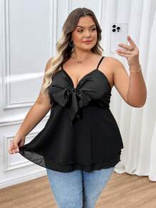 SHEIN CURVE+ Top camiseta con lazo, talla grande, simple y de moda, apropiado para el verano
