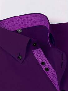 Manfinity Homme Loose Fit Men's Button Up Long Sleeve Shirt - Purple - View 4