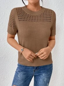 Chiquease 女士圆领纯色短袖针织上衣夏季新年衣服