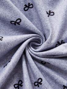 SHEIN 2件套/组 全印花蝴蝶结装饰休闲女式睡衣裤套装，秋冬服装 - 灰色 - 查看 4