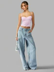 MISSGUIDED Designer Striped Bustier Cami Top Corset Style Summer Crop Tank Spaghetti Strap Y2K Fashion Party Club Wear Slim Fit Structured - Pink - View 4