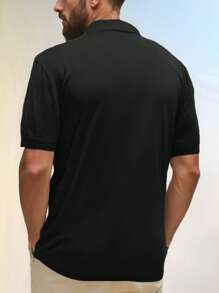 Manfinity Homme Men's Casual Colorblock Striped Metal Zipper Short Sleeve Knit Sweater,New Styles For Spring And Summer 2025, Travel, Holiday And Commuting - Black and White - View 4