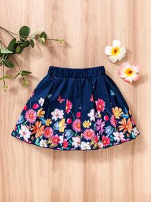 Baby Girl Floral Print Ruffle Hem Skirt With Bow Accent, Comfortable & Fashionable, Spring/Summer New Collection - Multicolor - View 2