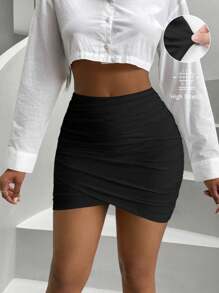 VaVaBold Women's Pleated Bodycon Skirt Mini Short Women Outfit - Black - View 1