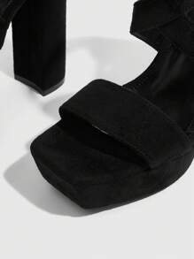 Cuccoo CUCCOO LuxiPop Women's Fashion Black Suede-Like Straps Combo Rear Zipper Convenient Slip-On, Stable Thick Platform Chunky High Heel Sandals, Suitable For Commute, Date, Party, Holiday, Music Festival, Wedding