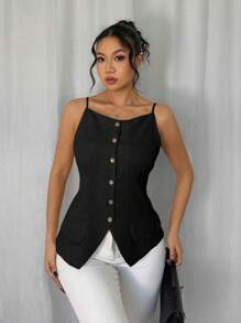 Rafferiza 女士休闲纹理无袖上衣、度假风格衬衫 - 黑色 - 查看 3