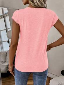 SHEIN LUNE Women Solid Color V-Neck Sleeveless Casual Shirt, Suitable For Summer - Watermelon Pink - View 2