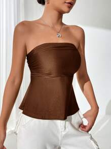 Firerie Top bandeau plisado de unicolor para mujer - Marrón Chocolate - Ver 4