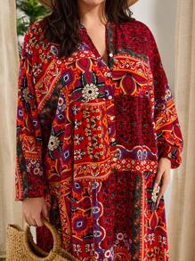 RueChic Floral All Over Print Vacation Style V-Neck Plus Dress - Multicolor - View 5