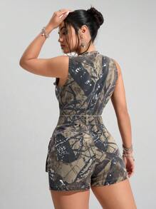 SHEIN EZwear Women's Camo Print Romper - Multicolor - View 2