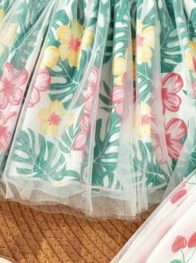 SHEIN Baby Girl Vacation Casual All-Over Print Mesh Patchwork Dress - Multicolor - View 7