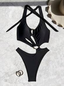 Swim SXY Dames Halter Tie Badpak, Uitgehold, Strand Resort Stijl, Zomer Eendelig