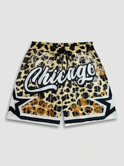 Street Life Herren gewebte College Leoparden Muster Shorts, geeignet für Frühling & Sommer