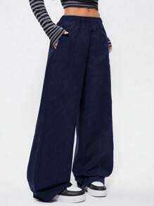Coolane Women's & Men's Spring/Summer Daily Wear Going Out Sportswear Basic Baggy Pants - Navy Blue - View 4