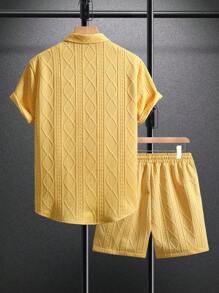 Manfinity Homme Phong cách thường ngày cho kỳ nghỉ của nam giới, INS kết hợp với bộ áo sơ mi ngắn tay và quần short thời trang, kỳ nghỉ bãi biển Hawaii, lễ hội âm nhạc và trang phục hàng ngày, quà tặng cho bạn trai hoặc chồng. Trang phục ấm áp - Màu vàng - Xem 2
