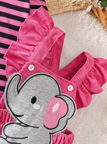 SHEIN Baby Girl Spring&Autumn Cute Style ,Interlocking Bobysuit &Bee Pattern Dress Give Headband - Hot Pink - View 5