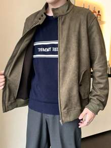 Manfinity Dauomo Veste décontractée à zip et manches longues de couleur unie pour homme - Tabac - Voir 4