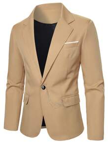 Calvornis Men's Solid Color Long Sleeve Jacket And Trouser Suit, Minimalist Fashion Suitable For Summer , Men Suit Set - Khaki - View 3