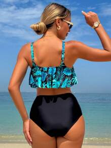 SHEIN Swim Tropical Print Tankini Set, Vacation Beach Wear - Multicolor - View 2