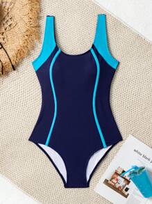 SHEIN Damen einfarbiger ärmelloser Rundhals Kontrast Farbblock Lässig Sport Einteiler, Strand Sommer Outfits